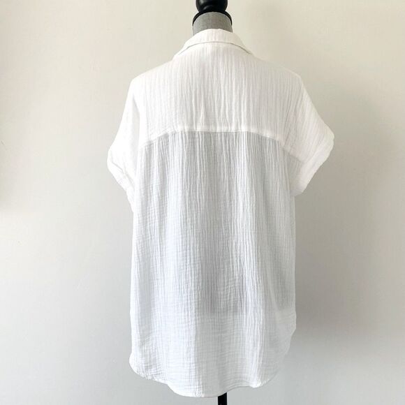 beach lunch lounge Shirt sz L Cotton Waffle White Coastal Beach Minimalist - Picture 5 of 11